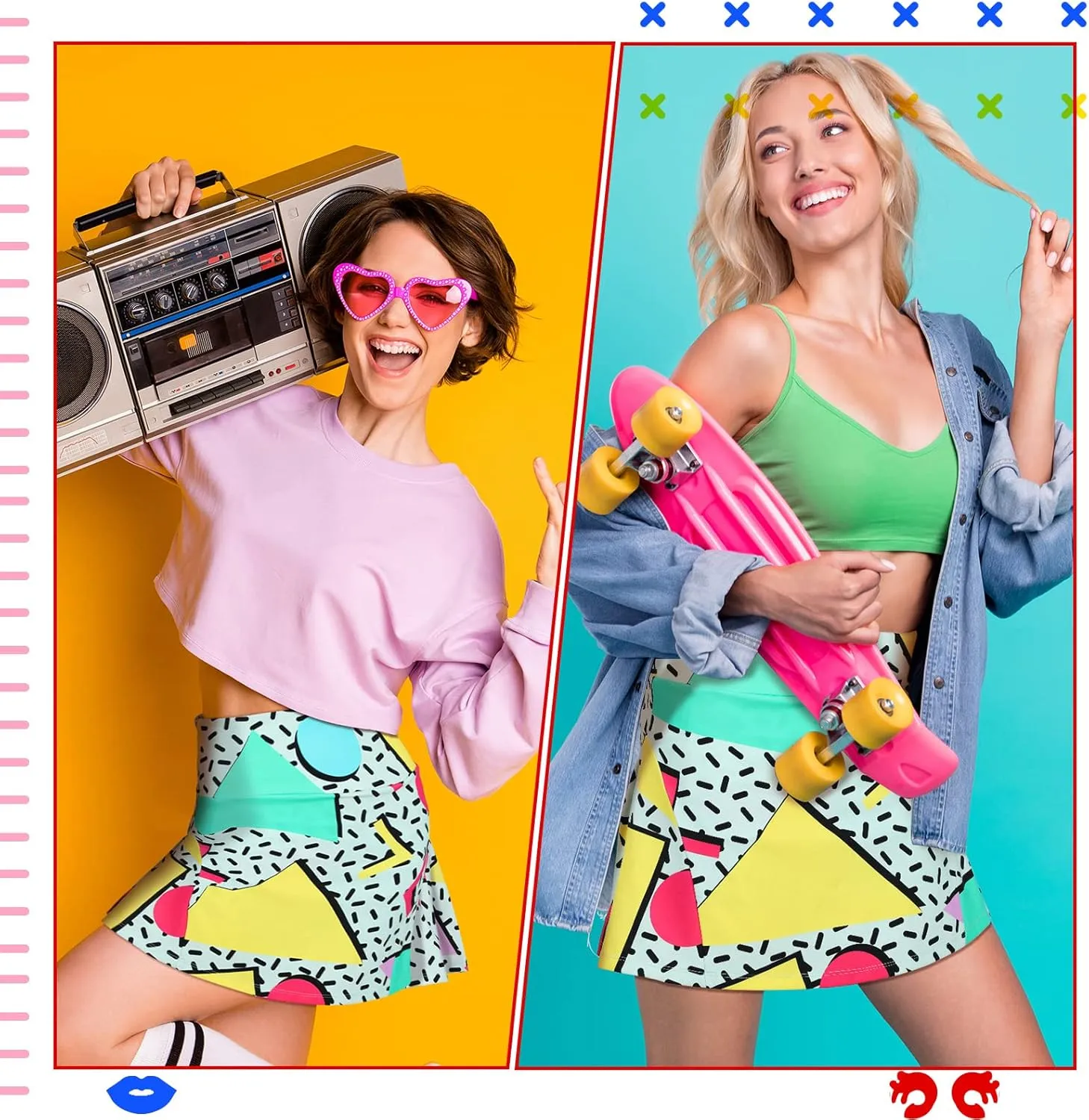 JenPen Retro 80s 90s Skirt for Women Tennis Skirt Golf High Waisted Athletic with Pockets for Retro Halloween Party