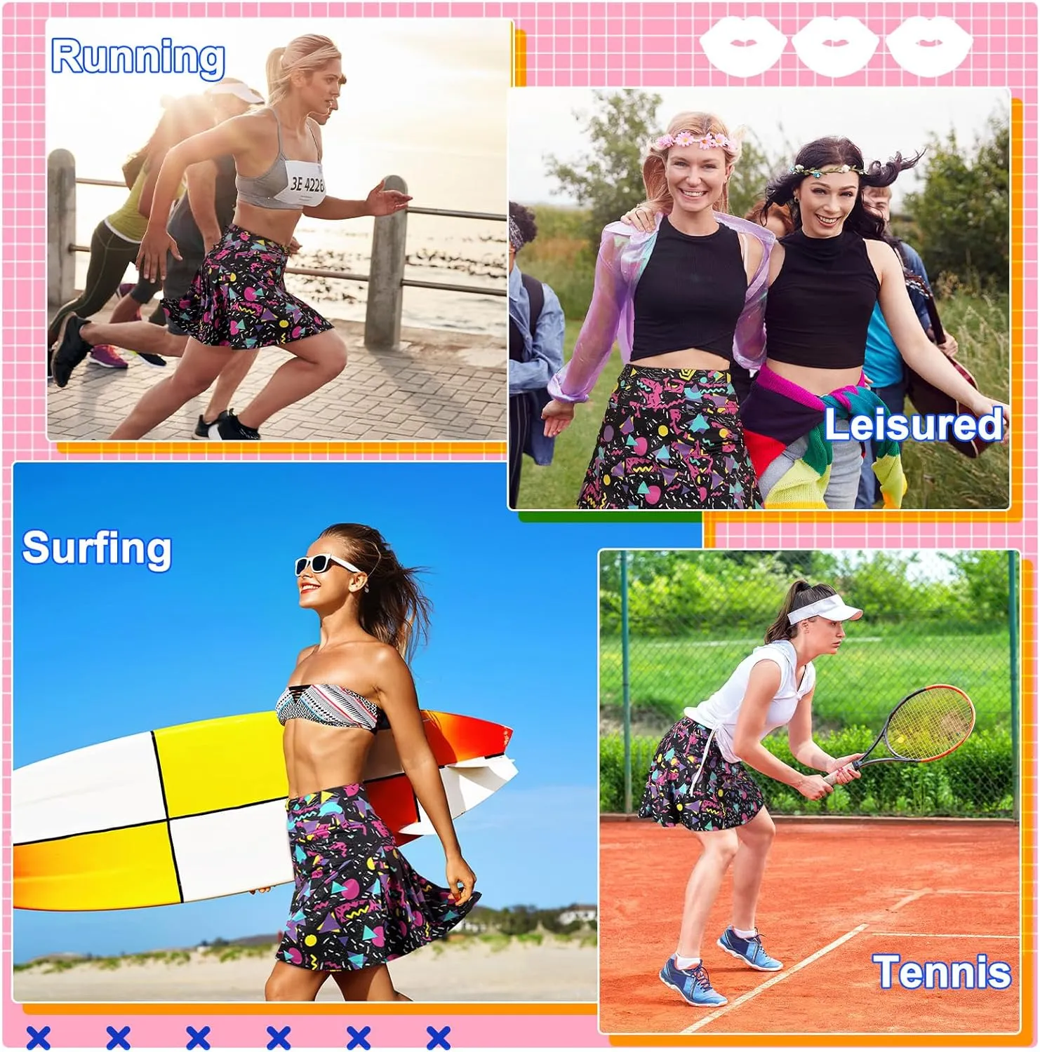 JenPen Retro 80s 90s Skirt for Women Tennis Skirt Golf High Waisted Athletic with Pockets for Retro Halloween Party
