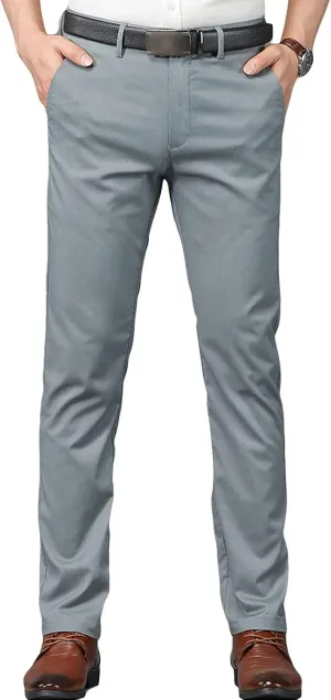 JEShifangjiusu Men's Slim Fit Dress Pant Straight-Fit Casual Stretch Khaki Pant Wrinkle-Resistant Flat-Front Chino Pant (32,Light Grey), Light Grey, 32