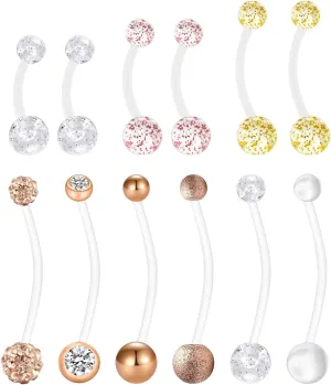 JFORYOU Pregnancy Maternity Flexible Bioplast Long Belly Button Rings Navel Retainer Body Piercing 14G 1&1/2 Inch Length Varied Style