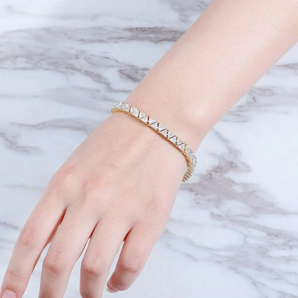 JINAO 4MM Double Triangular Cut Link Tennis Chain Bracelet 18K Real Gold Plated Iced Out Cubic Zirconia Triangle Cut Tennis Bracelet for Men Women