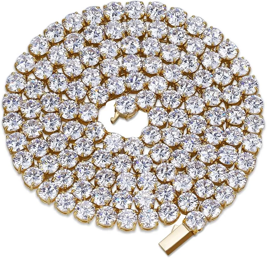 JINAO 6MM Tennis Chain Necklace 18k Gold Plated 1 Row Lab Simulated Diamond Iced Out Cubic Zirconia Chain Men's Hip hop Tennis Choker Necklace Chain for Men Women