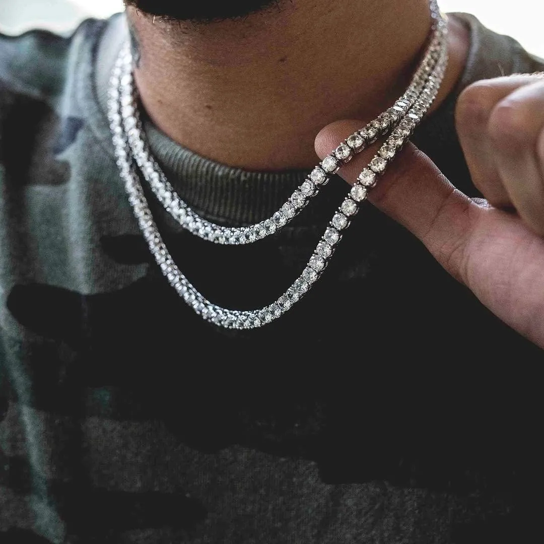 JINAO 6MM Tennis Chain Necklace 18k Gold Plated 1 Row Lab Simulated Diamond Iced Out Cubic Zirconia Chain Men's Hip hop Tennis Choker Necklace Chain for Men Women