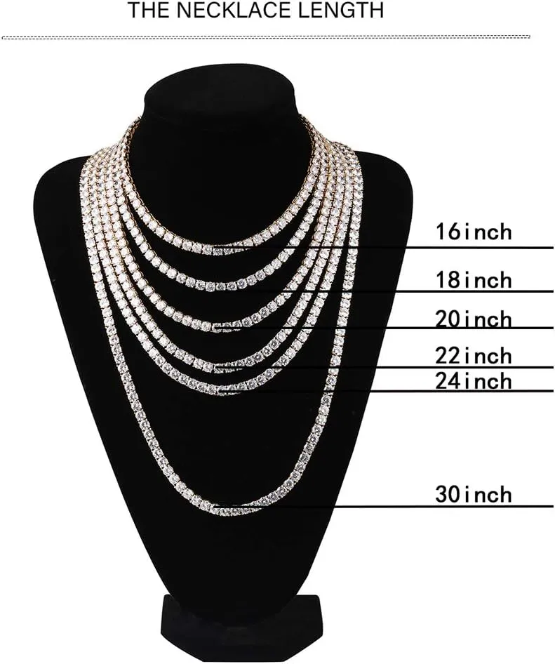 JINAO 6MM Tennis Chain Necklace 18k Gold Plated 1 Row Lab Simulated Diamond Iced Out Cubic Zirconia Chain Men's Hip hop Tennis Choker Necklace Chain for Men Women