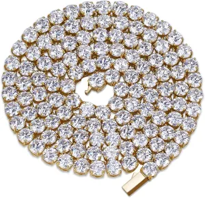 JINAO 6MM Tennis Chain Necklace 18k Gold Plated 1 Row Lab Simulated Diamond Iced Out Cubic Zirconia Chain Men's Hip hop Tennis Choker Necklace Chain for Men Women