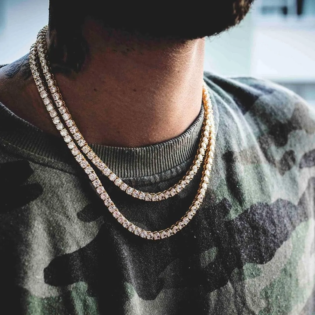 JINAO 6MM Tennis Chain Necklace 18k Gold Plated 1 Row Lab Simulated Diamond Iced Out Cubic Zirconia Chain Men's Hip hop Tennis Choker Necklace Chain for Men Women