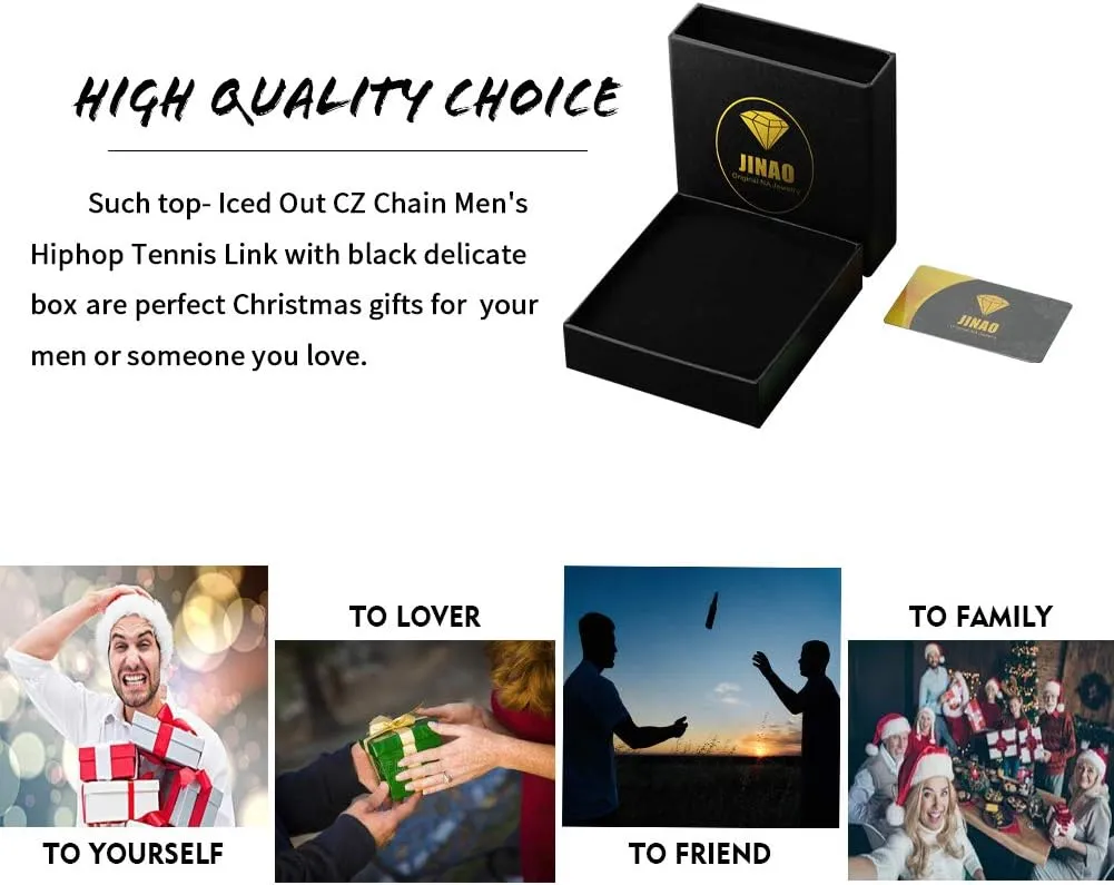 JINAO 6MM Tennis Chain Necklace 18k Gold Plated 1 Row Lab Simulated Diamond Iced Out Cubic Zirconia Chain Men's Hip hop Tennis Choker Necklace Chain for Men Women