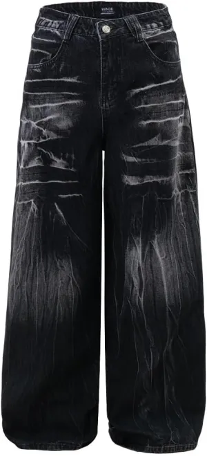jupkem Men's Loose Work Pants Y2k Jeans Gothic Wide Leg Fashionable Jeans Hip hop Garbage Pants Harajuku Streetwear