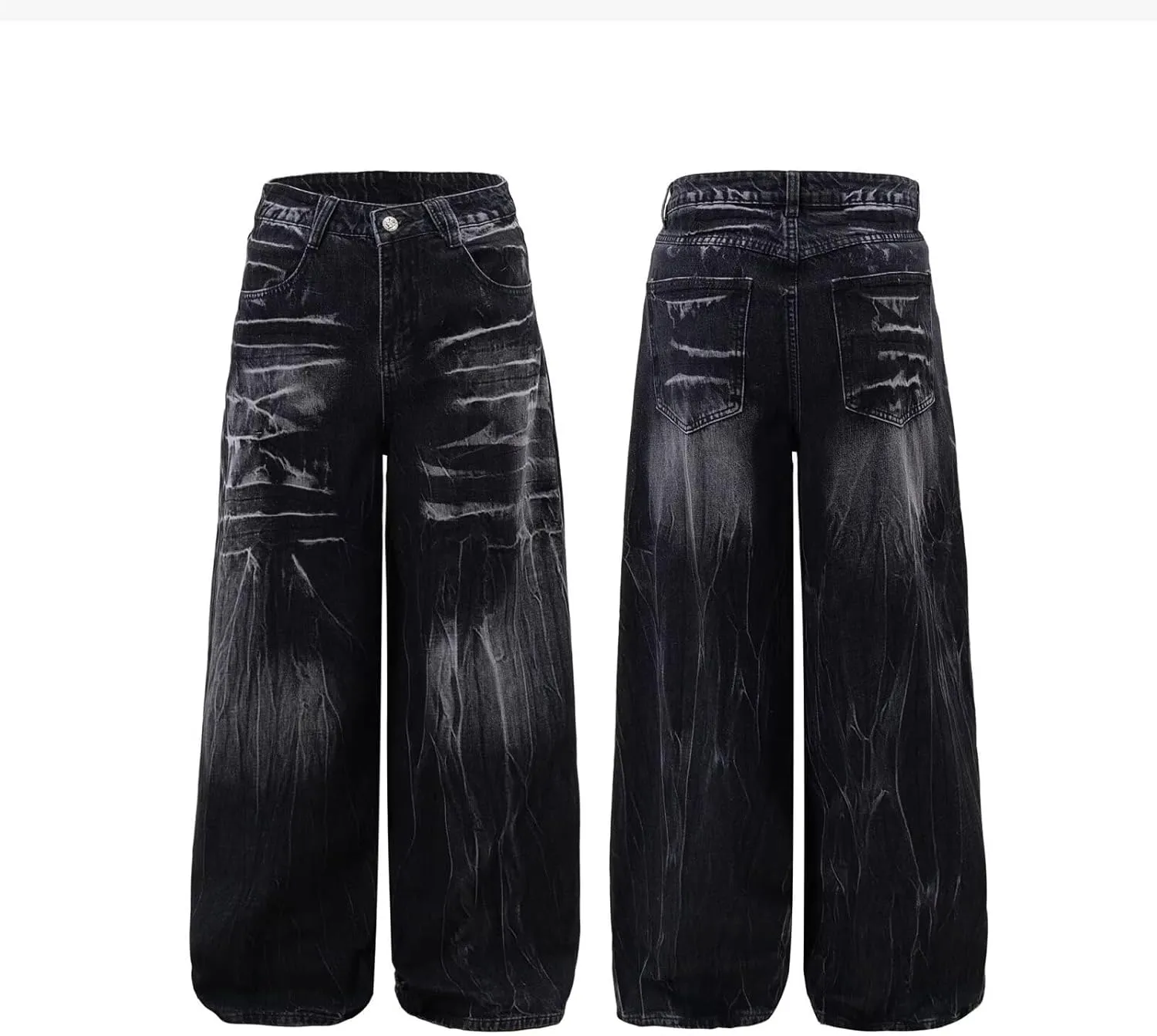 jupkem Men's Loose Work Pants Y2k Jeans Gothic Wide Leg Fashionable Jeans Hip hop Garbage Pants Harajuku Streetwear