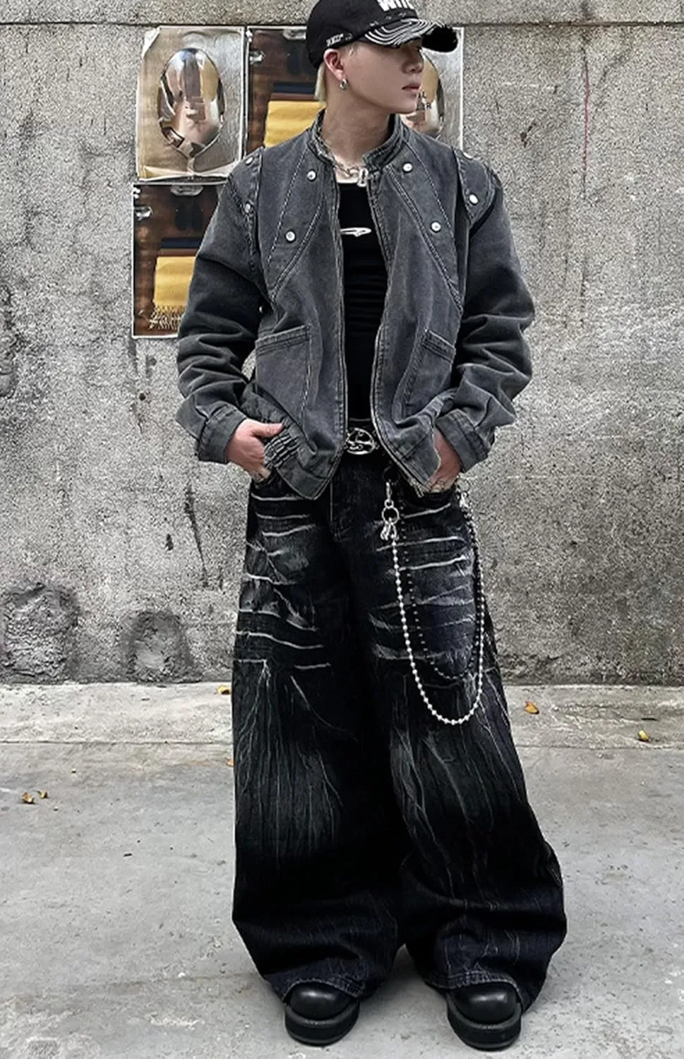jupkem Men's Loose Work Pants Y2k Jeans Gothic Wide Leg Fashionable Jeans Hip hop Garbage Pants Harajuku Streetwear