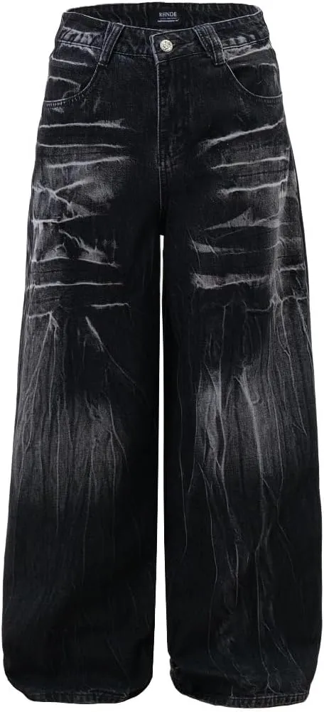 jupkem Men's Loose Work Pants Y2k Jeans Gothic Wide Leg Fashionable Jeans Hip hop Garbage Pants Harajuku Streetwear