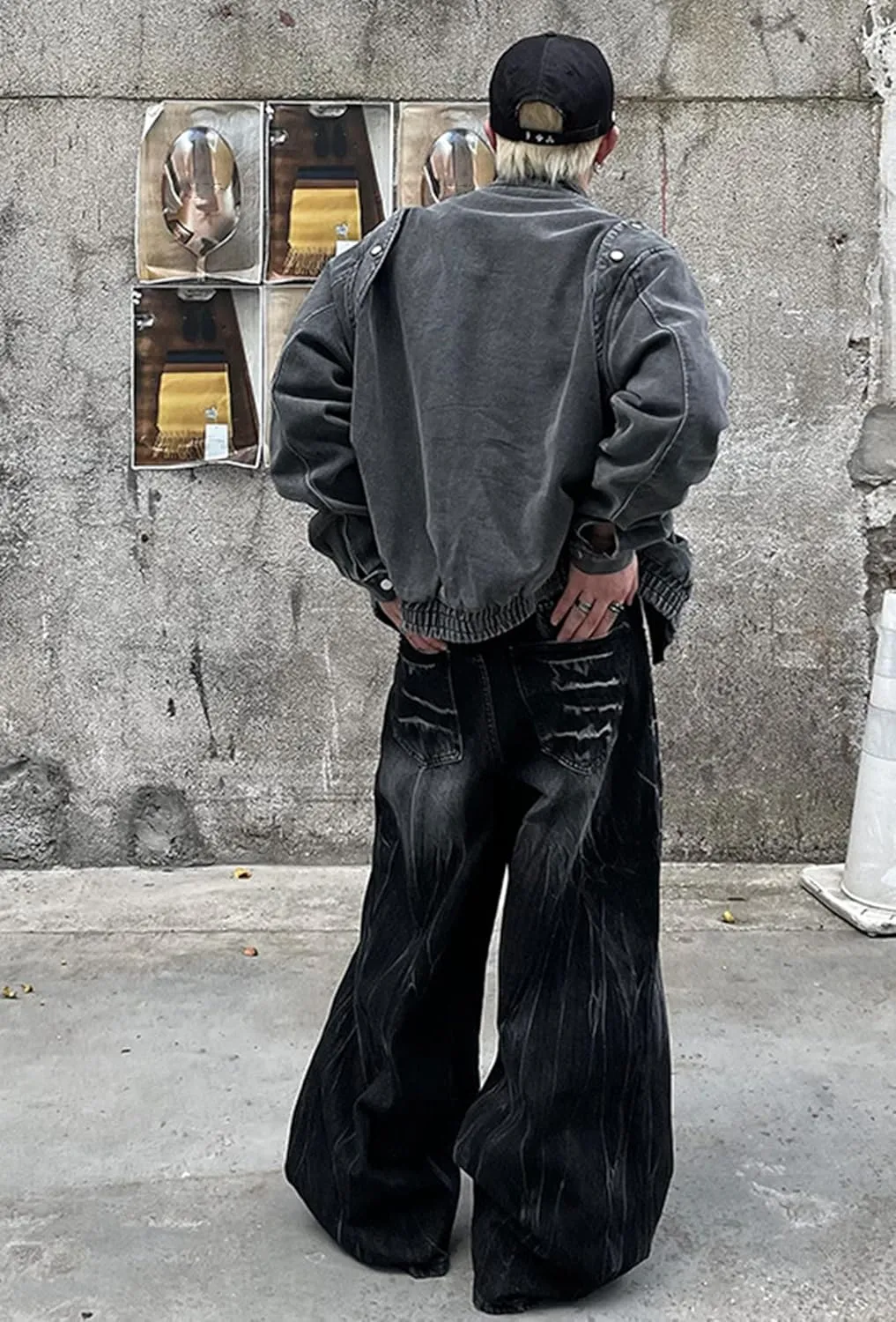 jupkem Men's Loose Work Pants Y2k Jeans Gothic Wide Leg Fashionable Jeans Hip hop Garbage Pants Harajuku Streetwear