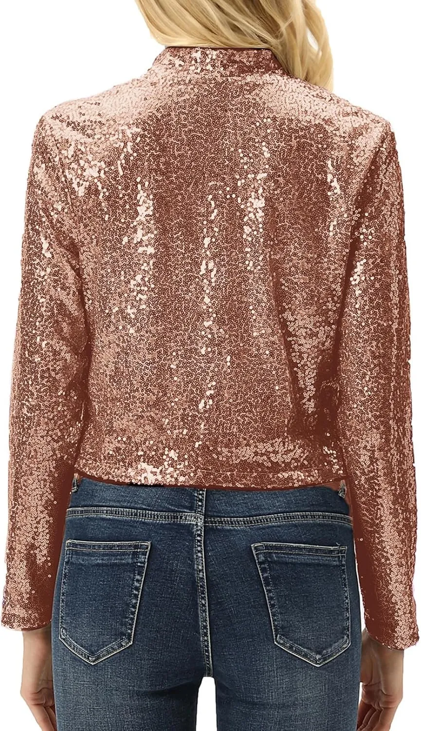 KANCY KOLE Women's Sequin Shrug Long Sleeve Open Front Cropped Bolero Jackets S-XXL