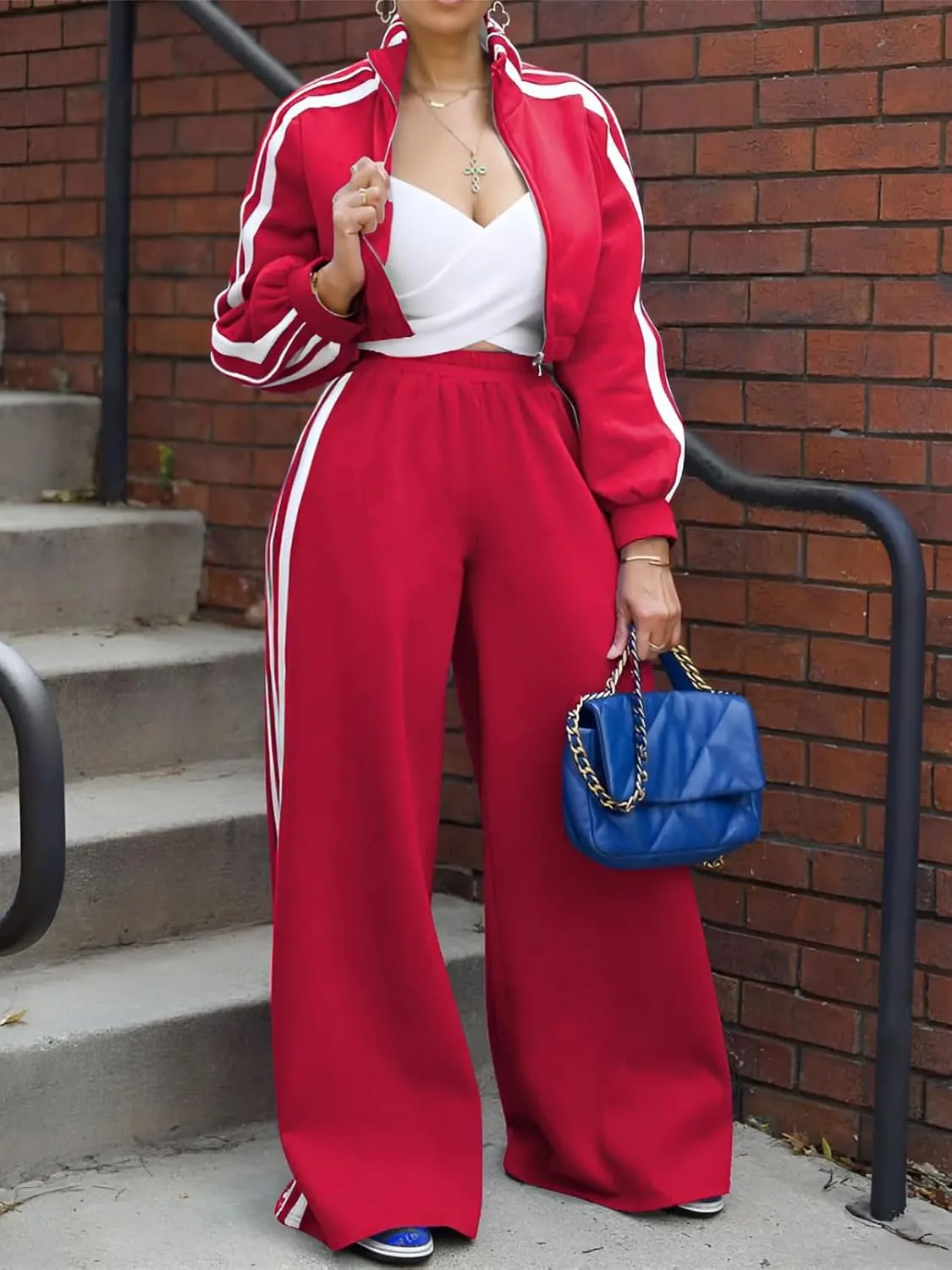 KANSOON Sweatsuits Women 2 Piece Outfit Zip Up Crop Sweatshirt Wide Leg Sweatpants Matching Sweat Set Tracksuit