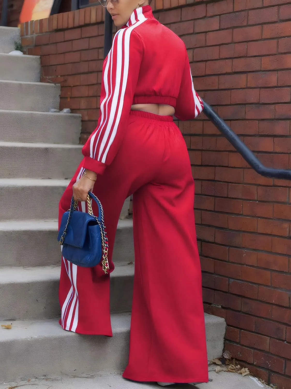 KANSOON Sweatsuits Women 2 Piece Outfit Zip Up Crop Sweatshirt Wide Leg Sweatpants Matching Sweat Set Tracksuit