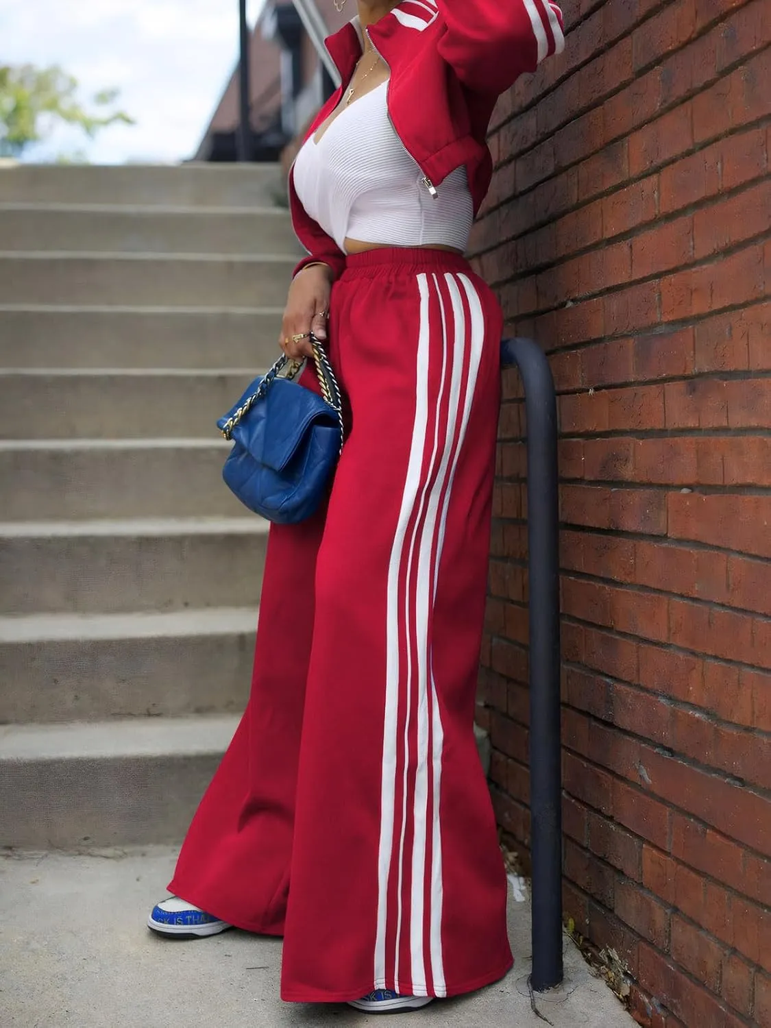 KANSOON Sweatsuits Women 2 Piece Outfit Zip Up Crop Sweatshirt Wide Leg Sweatpants Matching Sweat Set Tracksuit