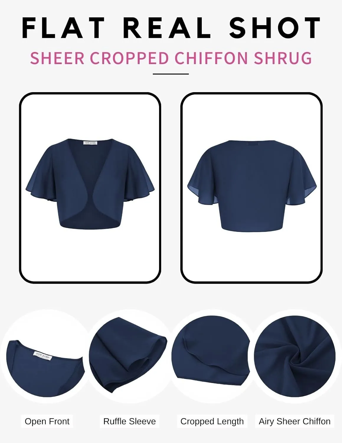 Kate Kasin Women Shrug Sheer Ruffle Short Sleeve Cropped Chiffon Bolero for Dress