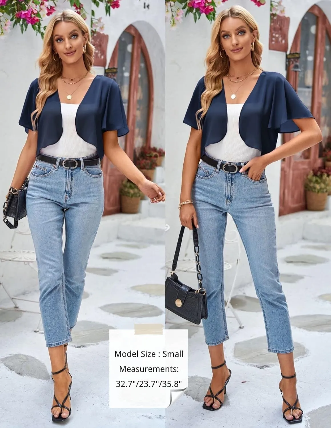 Kate Kasin Women Shrug Sheer Ruffle Short Sleeve Cropped Chiffon Bolero for Dress