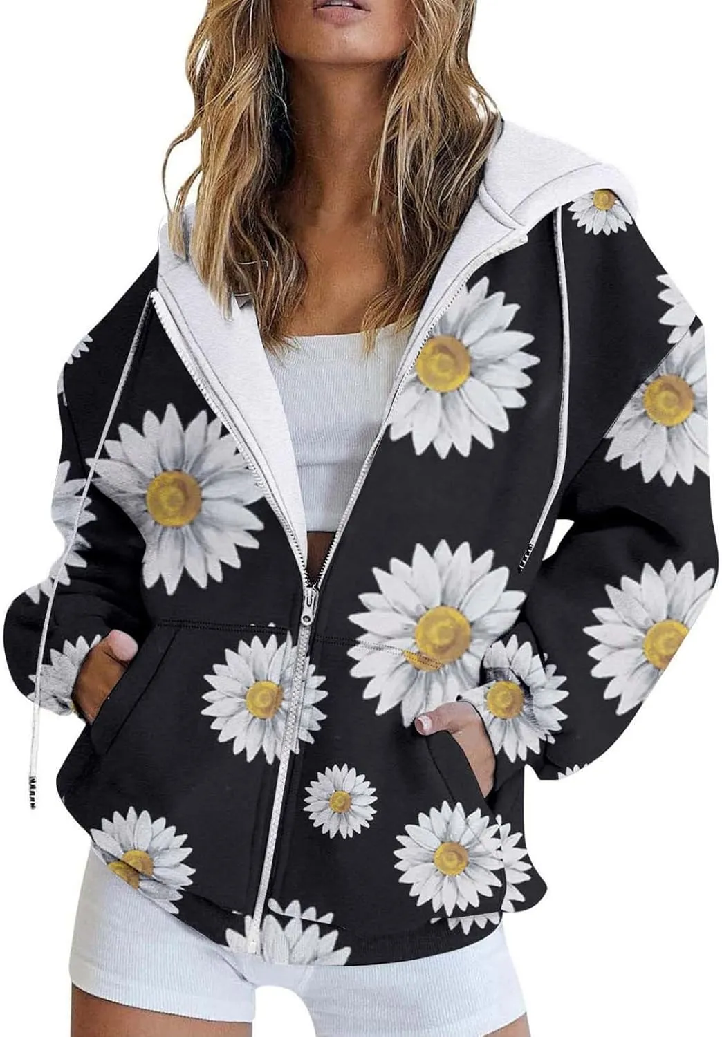 KBLK-JAY Women's Oversized Hoodies Sweatshirts Casual Drawstring Zip Up Teen Girl Fall Jackets Y2K Clothes with Pockets