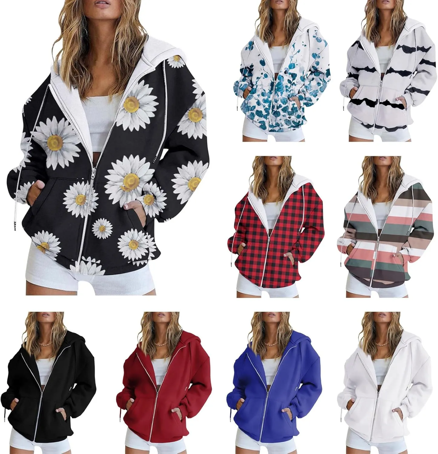 KBLK-JAY Women's Oversized Hoodies Sweatshirts Casual Drawstring Zip Up Teen Girl Fall Jackets Y2K Clothes with Pockets