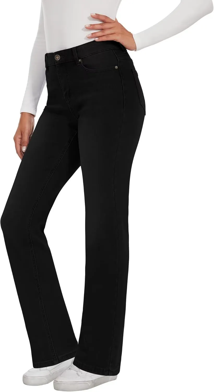 KDF Fleece Lined Jeans Women High Waisted Wide Leg Baggy Jeans for Women Winter Lined Jean Pants