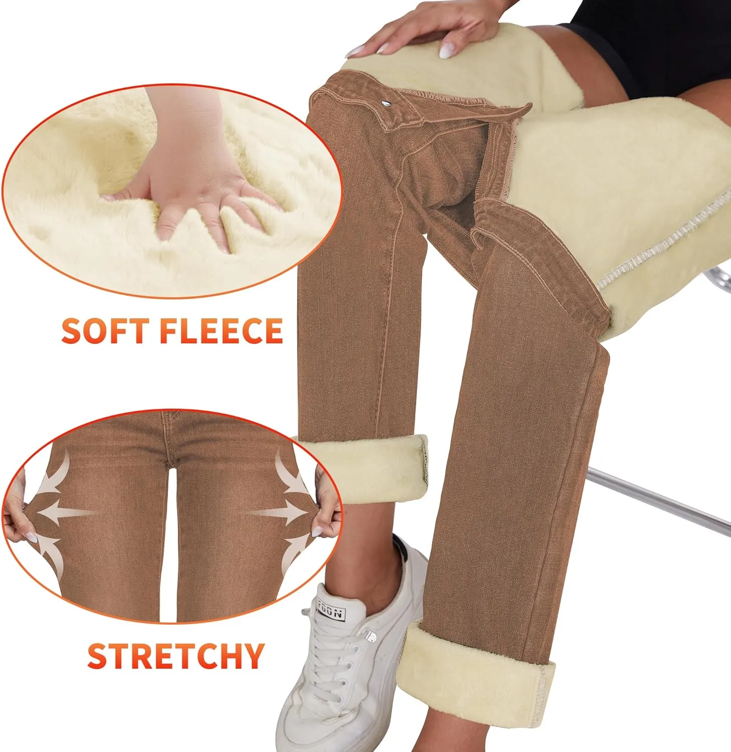 KDF Women's Fleece Lined Jeans Women High Waisted Straight Leg Jeans Winter Fleece Lined Jean Pants