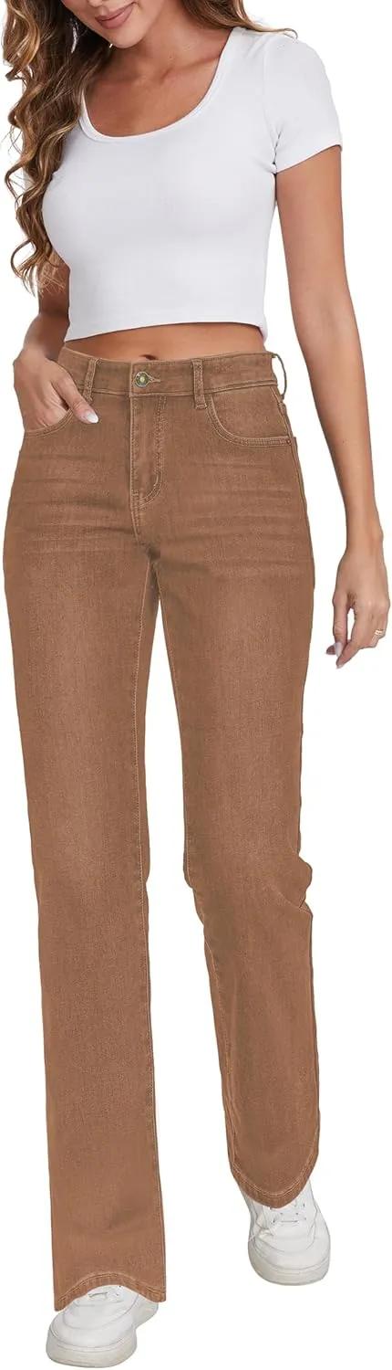 KDF Women's Fleece Lined Jeans Women High Waisted Straight Leg Jeans Winter Fleece Lined Jean Pants