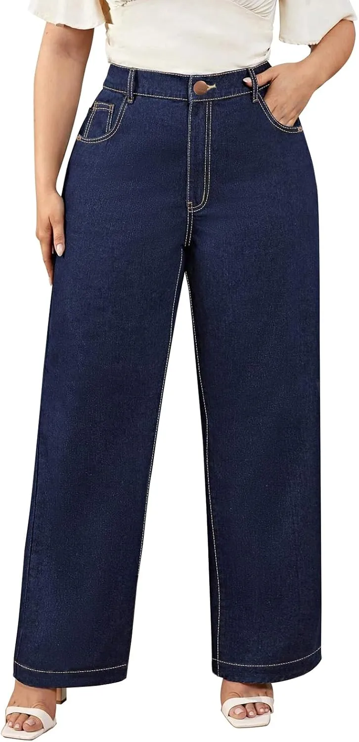 KISSPLUS Plus Size Baggy Jeans for Women High Waist Loose Women Jeans Curvy Stretchy Denim Pants for Women