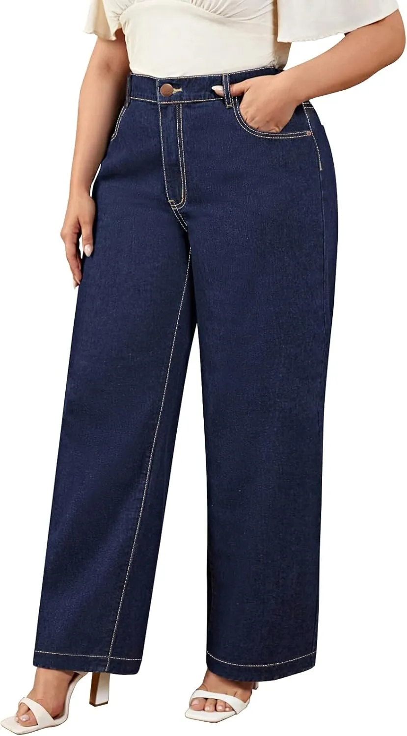 KISSPLUS Plus Size Baggy Jeans for Women High Waist Loose Women Jeans Curvy Stretchy Denim Pants for Women