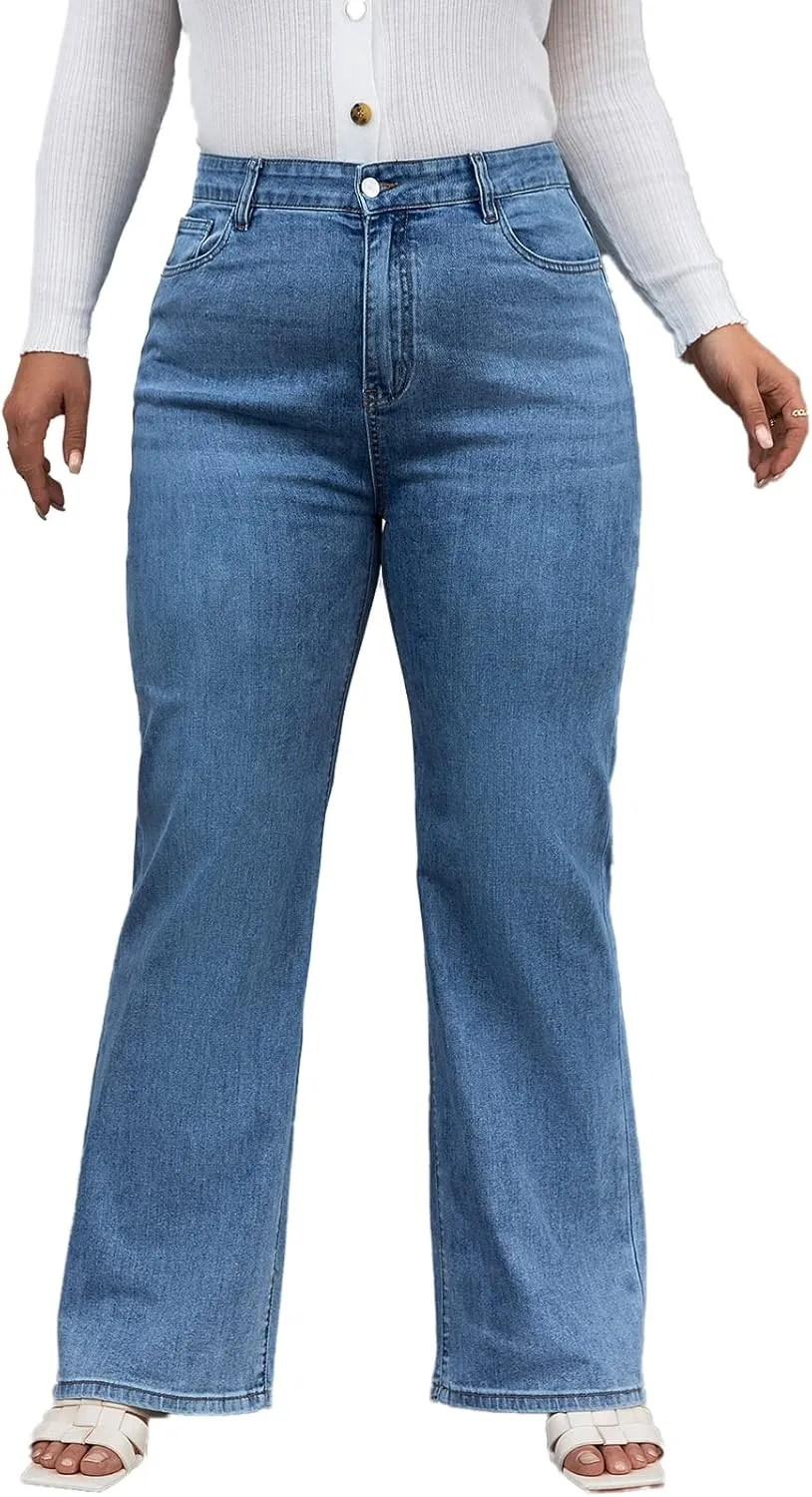 KISSPLUS Plus Size Baggy Jeans for Women High Waist Loose Women Jeans Curvy Stretchy Denim Pants for Women