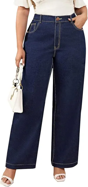 KISSPLUS Plus Size Baggy Jeans for Women High Waist Loose Women Jeans Curvy Stretchy Denim Pants for Women