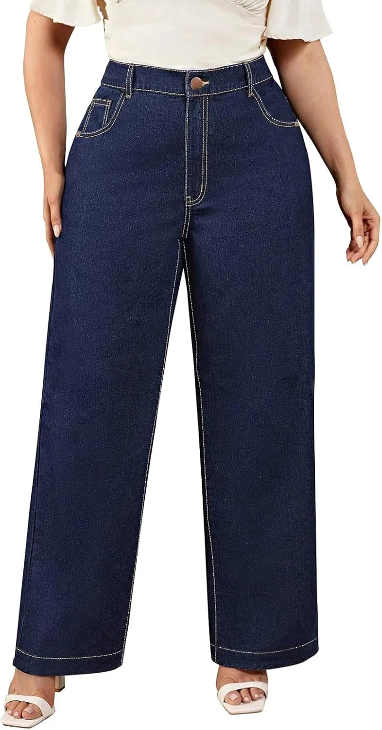KISSPLUS Plus Size Baggy Jeans for Women High Waist Loose Women Jeans Curvy Stretchy Denim Pants for Women
