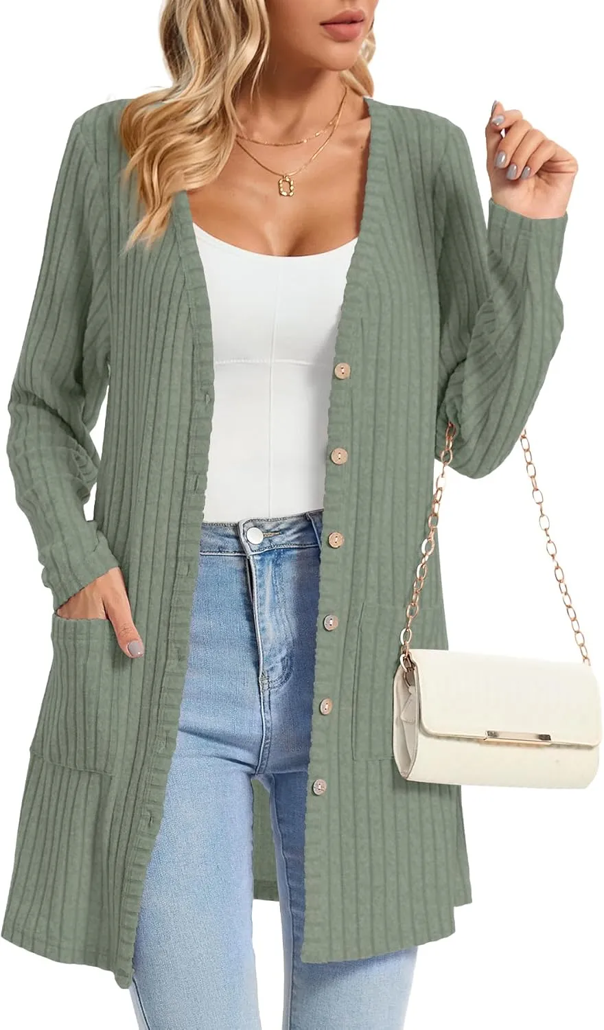 KUOTAI Womens Fall Fashion Lightweight Cardigan Long Sleeve Open Front Casual Knit Coat with Pockets