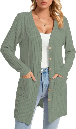 KUOTAI Womens Fall Fashion Lightweight Cardigan Long Sleeve Open Front Casual Knit Coat with Pockets
