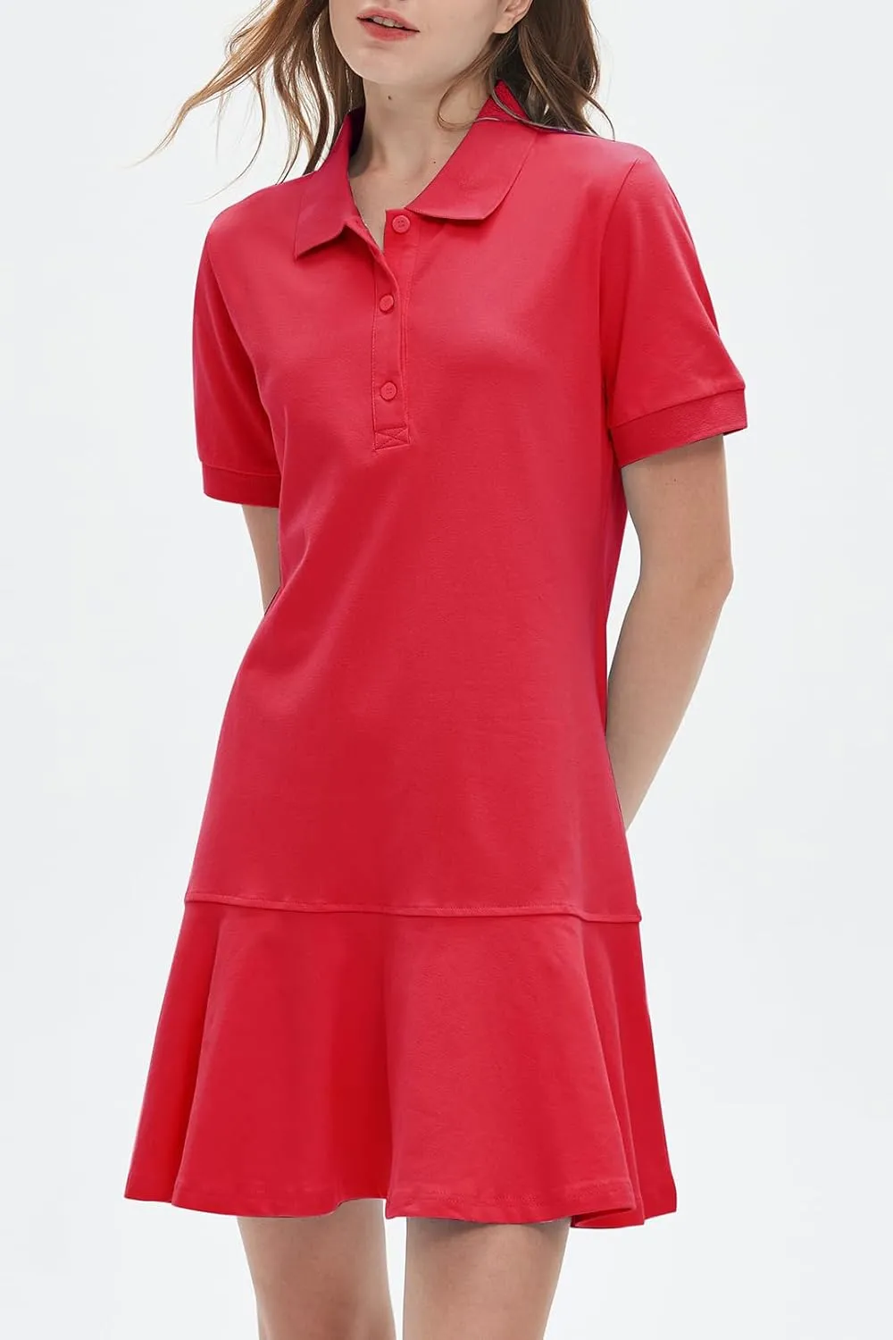 Ladyful Women's Polo Dress Short Sleeve Ruffle Hem Flowy Summer Golf Tennis Athletic Mini Dress