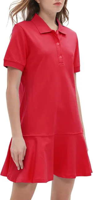Ladyful Women's Polo Dress Short Sleeve Ruffle Hem Flowy Summer Golf Tennis Athletic Mini Dress