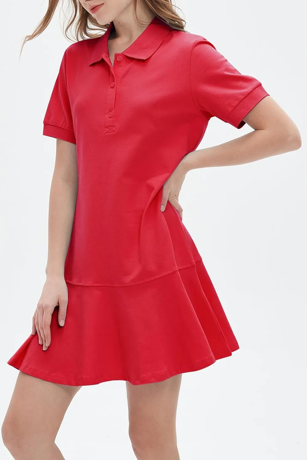 Ladyful Women's Polo Dress Short Sleeve Ruffle Hem Flowy Summer Golf Tennis Athletic Mini Dress
