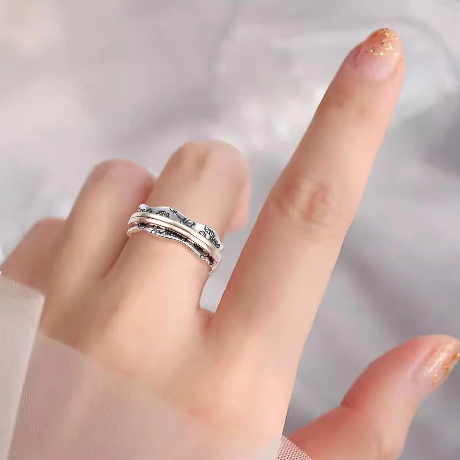 Ladytree Anxiety Relieve Rings 925 Sterling Silver Spinner Fidget Ring Worry Stress Relieving Boredom ADHD Autism Ring Platinum Plated Jewelry Birthday Gifts for Women Men