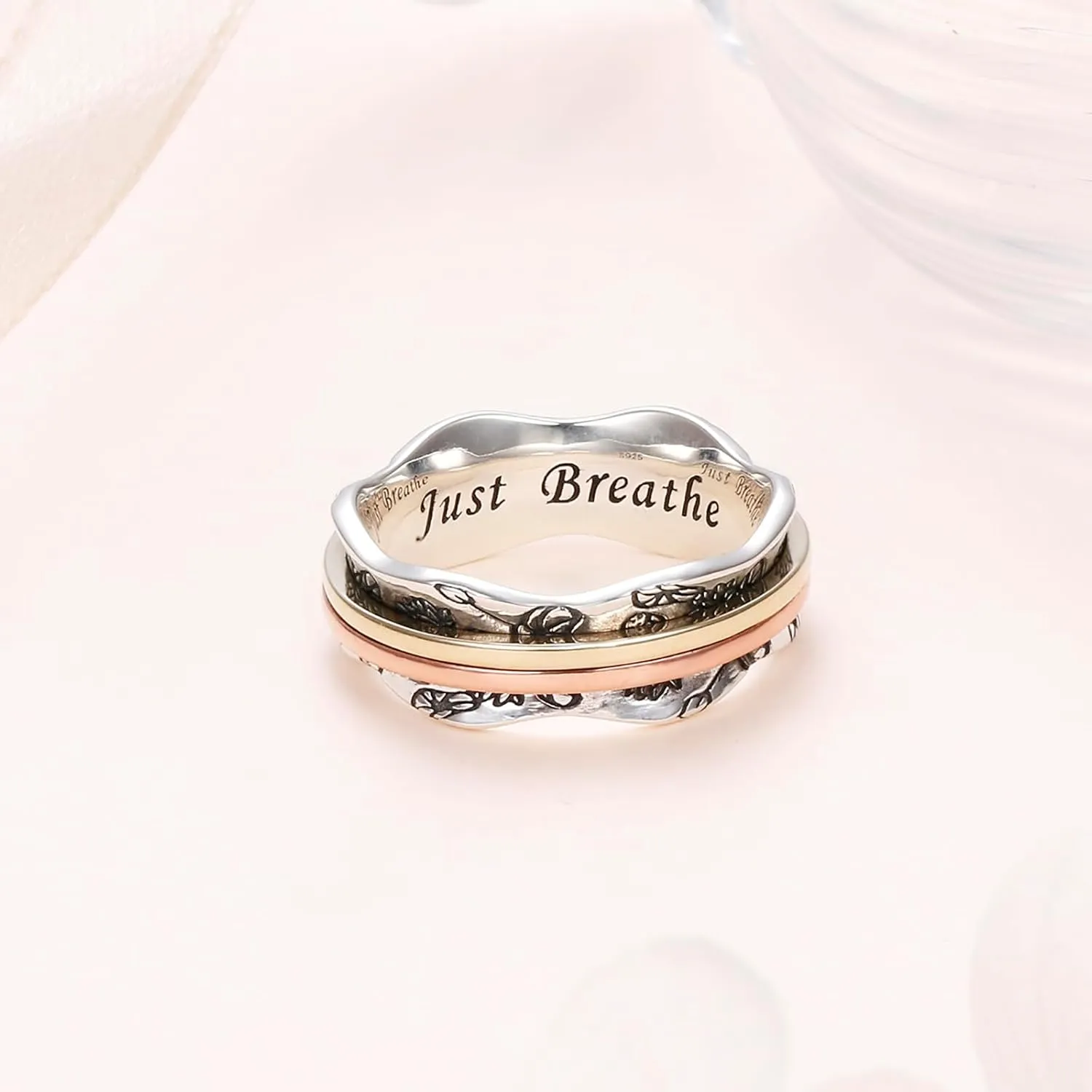 Ladytree Anxiety Relieve Rings 925 Sterling Silver Spinner Fidget Ring Worry Stress Relieving Boredom ADHD Autism Ring Platinum Plated Jewelry Birthday Gifts for Women Men