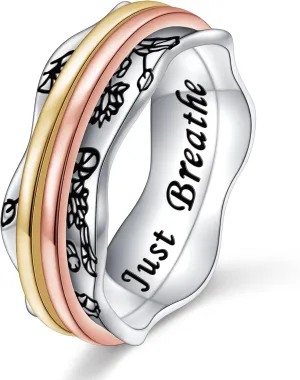 Ladytree Anxiety Relieve Rings 925 Sterling Silver Spinner Fidget Ring Worry Stress Relieving Boredom ADHD Autism Ring Platinum Plated Jewelry Birthday Gifts for Women Men