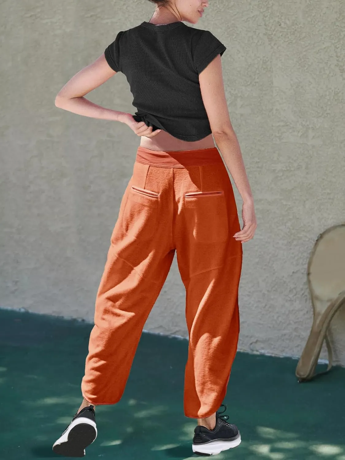 LAMISSCHE Oversized Barrel Lounge Pants Women Wide Leg Sweatpants with Pockets Baggy Cropped Pants