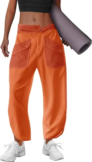 LAMISSCHE Oversized Barrel Lounge Pants Women Wide Leg Sweatpants with Pockets Baggy Cropped Pants