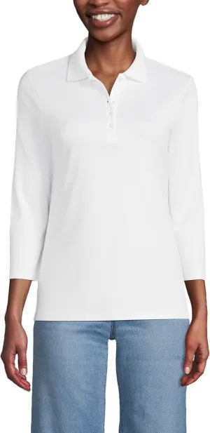 Lands' End Women's 3/4 Sleeve American-Grown Supima Cotton Polo Shirt