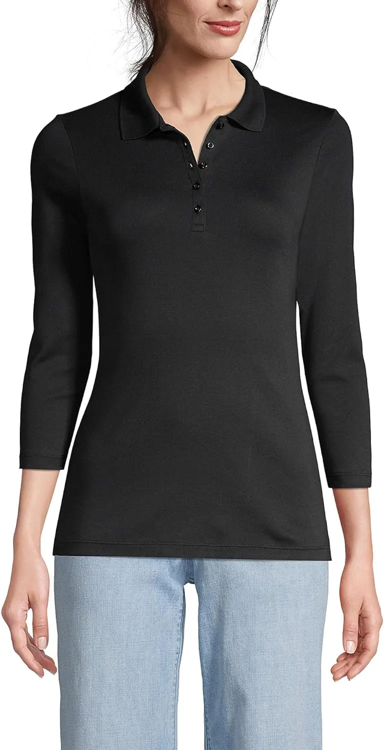 Lands' End Women's 3/4 Sleeve American-Grown Supima Cotton Polo Shirt