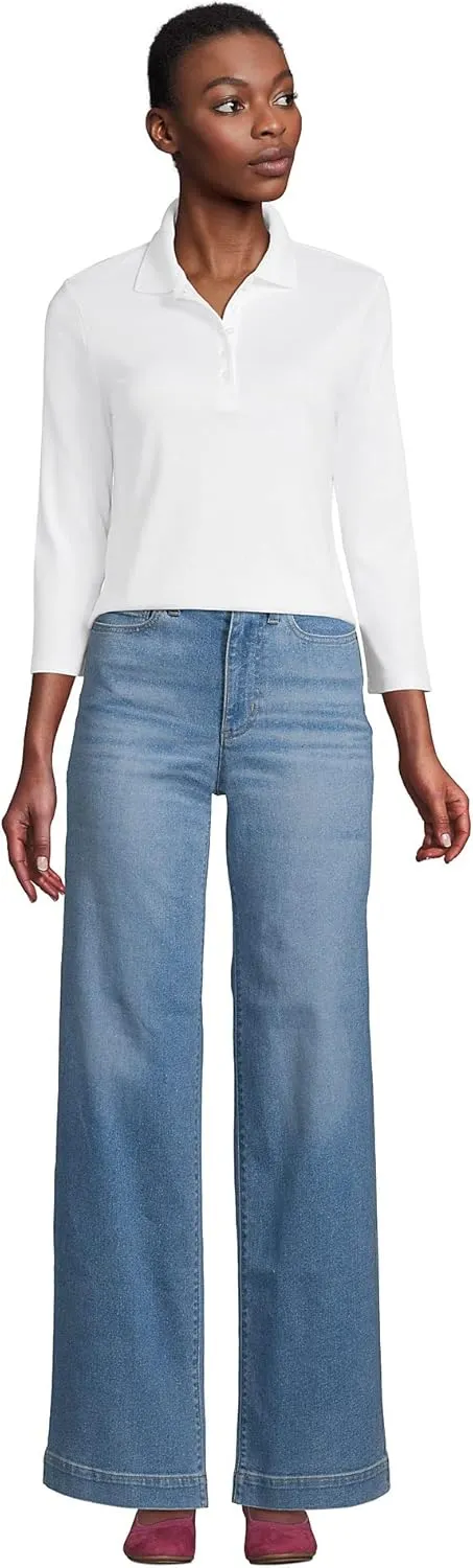 Lands' End Women's 3/4 Sleeve American-Grown Supima Cotton Polo Shirt