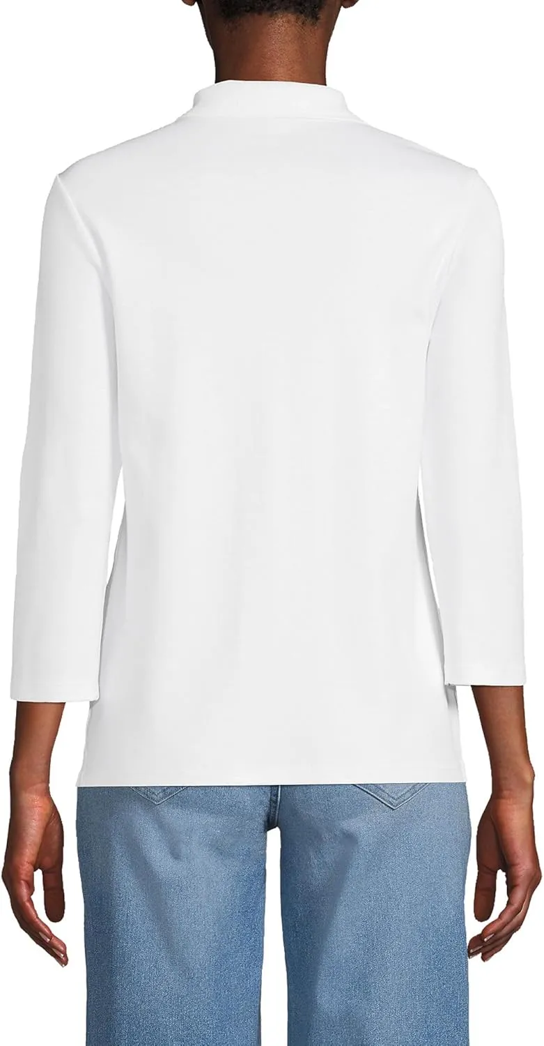 Lands' End Women's 3/4 Sleeve American-Grown Supima Cotton Polo Shirt