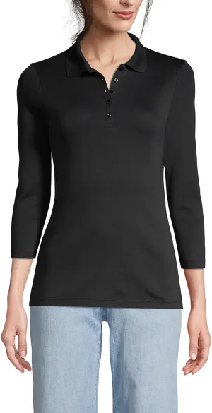 Lands' End Women's 3/4 Sleeve American-Grown Supima Cotton Polo Shirt
