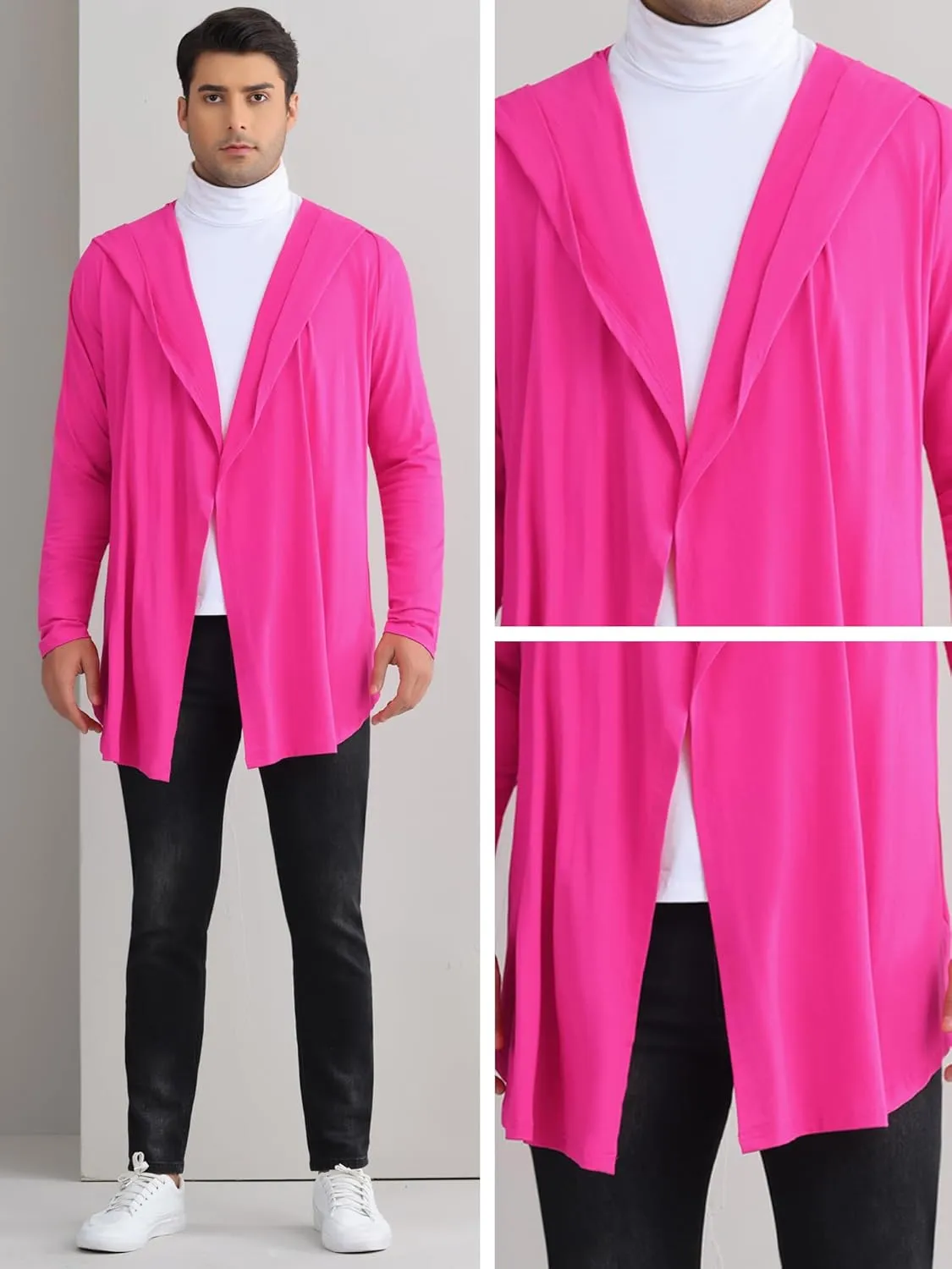 Lars Amadeus Hooded Cardigan for Men's Lightweight Shawl Collar Long Sleeves Open Front Draped Cardigans