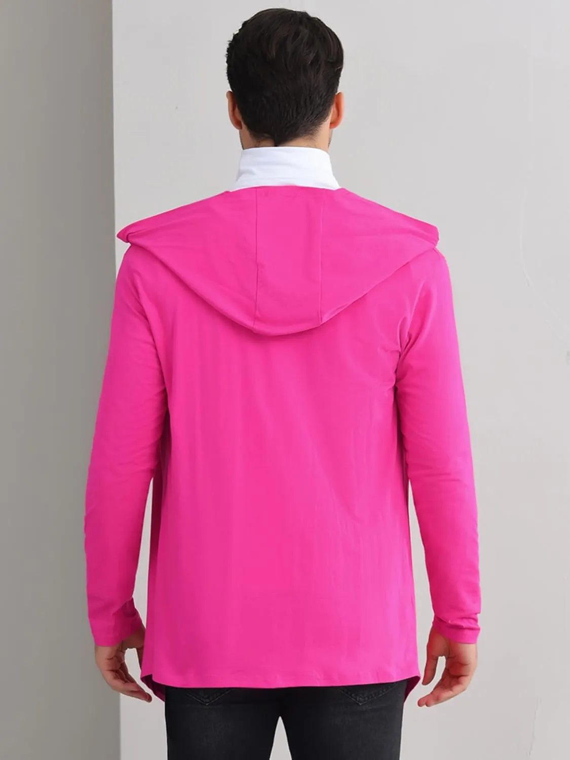 Lars Amadeus Hooded Cardigan for Men's Lightweight Shawl Collar Long Sleeves Open Front Draped Cardigans