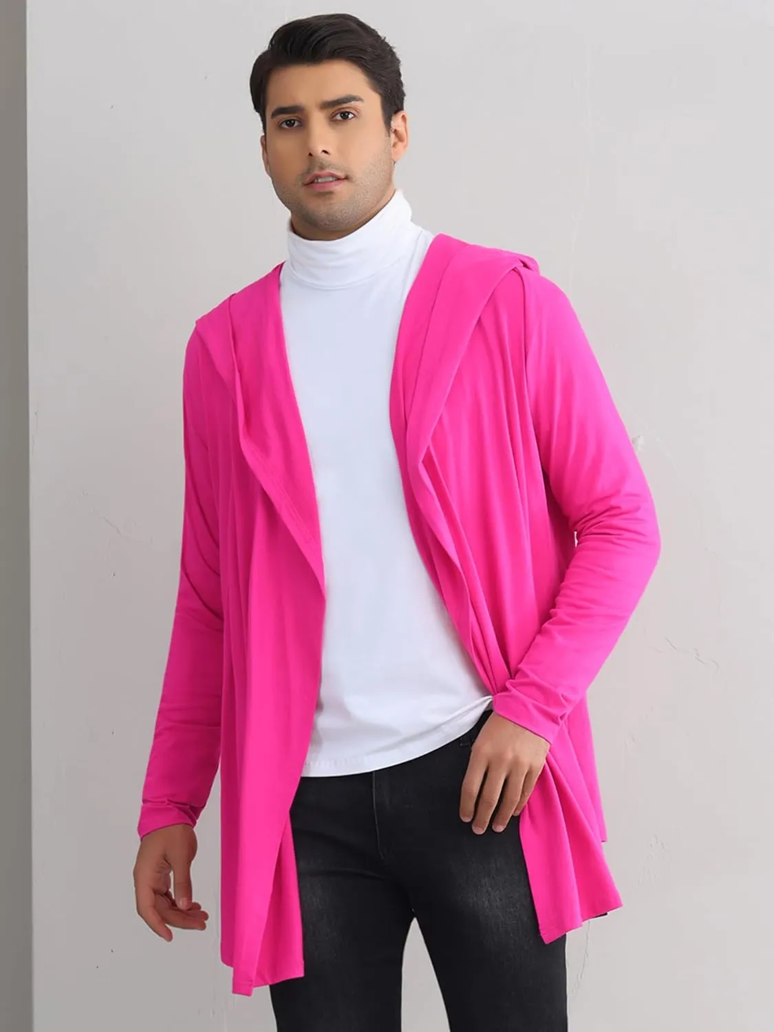 Lars Amadeus Hooded Cardigan for Men's Lightweight Shawl Collar Long Sleeves Open Front Draped Cardigans